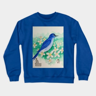 Idaho state bird and flower, the mountain bluebird and syringa Crewneck Sweatshirt